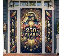 Set di coperture per porta di benvenuto con aquila, stelle festive patriottiche, fuochi d'artificio, giorno dell'indipendenza, blu marina, segno per portico, decorazioni per porta d'ingresso, feste