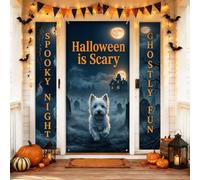 Set di coperture per porta di benvenuto con cani, spettrale gotico lapide palazzo Halloween nero vacanze portico festa banner decorazioni per porta d'ingresso ingresso ingresso esterno 3 pezzi
