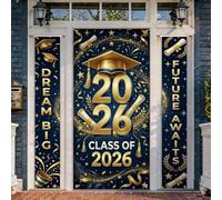 Set di coperture per porta di benvenuto con cappello di laurea, celebrazione festiva diploma stelle laurea oro vacanza portico sfondo banner decorazioni per casa esterna porta d'ingresso cortile patio