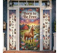 Set di coperture per porta di benvenuto con cavallo, lanterne rustiche patriottiche fuochi d'artificio per il giorno dell'indipendenza del giorno dell'indipendenza rosso per portico decorazioni per