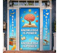 Set di coperture per porta di benvenuto con cervello, libri educativi giocosi telescopi, per imparare a leggere il portico delle vacanze, striscione da appendere alla porta, decorativo per l'ingresso