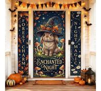 Set di coperture per porta di benvenuto con coniglio, fantasiosi funghi stagionali stelle autunno arancione vacanza portico porta banner da appendere decorativo per casa, porta d'ingresso, interni ed
