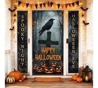 Set di coperture per porta di benvenuto con corvo, spettrale gotico Jack-o'-lanterns nebbia Halloween nero vacanza portico striscione da appendere per porta decorativa per casa porta anteriore interna