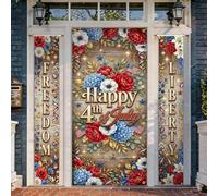 Set di coperture per porta di benvenuto con fiori, striscioni rustici patriottici con stelle per il giorno dell'indipendenza rosso per le festività del portico delle feste decorazioni per la casa