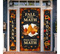 Set di coperture per porta di benvenuto con forme geometriche, calcolatrici stagionali educative autunnali foglie autunnali arancioni vacanze portico sfondo banner decorazioni per porta d'ingresso