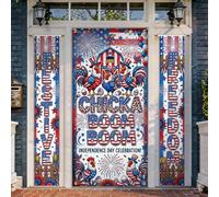 Set di coperture per porta di benvenuto con gallo, fuochi d'artificio festivi patriottici, stelle, giorno dell'indipendenza, rosso, vacanze, portico, striscione decorativo per casa, porta d'ingresso