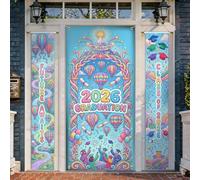 Set di coperture per porta di benvenuto con palline ad aria calda, cappellini di laurea giocosi celebrativi diplomi di laurea blu vacanze portico festa banner decorazioni per ingresso anteriore casa