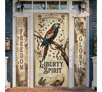 Set di coperture per porta di benvenuto con pappagallo, stelle patriottiche vintage, campane per il giorno dell'indipendenza, rosso per le vacanze, portico, striscione decorativo per casa, esterno
