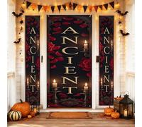 Set di coperture per porta di benvenuto con rose, candele gotiche spettrali pipistrelli Halloween nero vacanza portico segno banner decorazioni per casa esterna porta d'ingresso cortile patio 3 pezzi