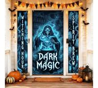 Set di coperture per porta di benvenuto con scheletro, pozione gotica spettrale, magica, Halloween, blu, vacanza, portico, festa, sfondo per feste, feste, riunioni di famiglia, 3 pezzi