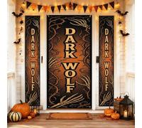 Set di coperture per porta di benvenuto con scheletro, zucche spettrali di Halloween, pipistrello, Halloween, arancione, vacanze, portico, striscione, decorazioni per porta d'ingresso, feste, riunioni