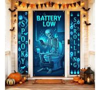 Set di coperture per porta di benvenuto con scheletro, zucche spettrali umoristiche con teschio di Halloween blu per le vacanze del portico da appendere striscione decorativo per la casa, porta