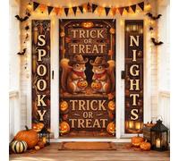 Set di coperture per porta di benvenuto con scoiattolo, fantasioso festivo zucche pipistrello, Halloween, arancione, vacanze, portico, decorazione per porta d'ingresso, feste, riunioni di famiglia, 3