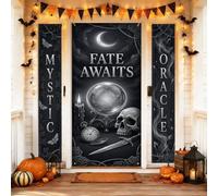 Set di coperture per porta di benvenuto con sfera di cristallo, teschio gotico mistico candela Halloween nero vacanza portico festa sfondo banner decorazione per casa esterna porta d'ingresso cortile