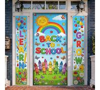 Set di coperture per porta di benvenuto con sole, giocosi pastelli arcobaleno colorati torna al campus giallo per le vacanze portico da appendere striscione decorativo per ingresso anteriore, feste