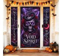 Set di coperture per porta di benvenuto con teschio, gotico spettrale serpente rose Halloween viola vacanza portico verticale banner decorazioni per porta d'ingresso ingresso casa porta patio 3 pezzi
