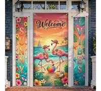 Set di coperture per porta di benvenuto con uccelli tropicali, palla tropicale vibrante sole spiaggia estate pesca vacanza portico festa banner decorazioni per la casa porta d'ingresso interni ed