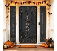 Set di coperture per porta di benvenuto eterna, gotico elegante zucche pipistrelli Halloween nero vacanza portico appeso porta banner decorativo per casa esterna anteriore ingresso cortile patio 3