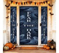 Set di coperture per porta di benvenuto fantasma, con testo spettrale di corvo scuro per Halloween, sfondo nero per portico, decorazioni per porta d'ingresso, casa, porta, patio, 3 pezzi