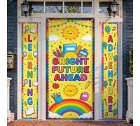 Set di coperture per porta di benvenuto, giocosi libri colorati arcobaleno apprendimento giallo vacanza portico porta banner da appendere decorativo per casa esterna ingresso anteriore cortile patio 3