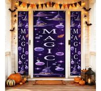Set di coperture per porta di benvenuto magico, fantasioso cappello da strega festivo, pozione, Halloween, viola, vacanze, portico, striscione decorativo per casa, esterno, ingresso, cortile, patio, 3