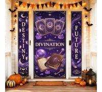 Set di coperture per porta di benvenuto, mistico gotico sfera di cristallo luna Halloween viola vacanza portico appeso banner decorativo per ingresso anteriore casa porta patio 3 pezzi
