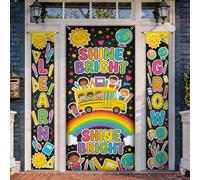 Set di coperture per porta di benvenuto per autobus campus, giocoso colorato sole arcobaleno ritorno al campus giallo vacanza portico porta banner da appendere decorativo per casa esterna ingresso