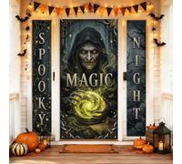 Set di coperture per porta di benvenuto stregone, mistico gotico orb spettrale Halloween nero vacanza portico segno banner decorazioni per porta d'ingresso, feste, riunioni di famiglia, 3 pezzi