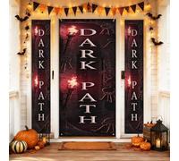 Set di coperture per porta di benvenuto, striscioni con testo gotico spettrale per Halloween, nero, per vacanze, portico verticale, decorazioni per porta d'ingresso, ingresso, ingresso esterno, 3