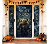 Set di coperture per porta di benvenuto zombie, Halloween gotico teschio pipistrello Halloween blu scuro vacanza portico appeso banner decorativo per casa porta anteriore interni esterni 3 pezzi