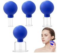 Set di coppette per il viso set di coppette in vetro e silicone da 4pcs per terapia di coppettazione a vuoto con aspirazione per massaggio per corpo viso gambe braccia e schiena blu