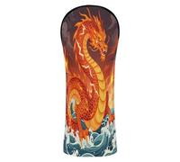 Set di copri mazze da golf, mitico drago cinese rosso fuoco cinese, oceano, in pelle sintetica con etichette numerate, per conducenti di golf, da uomo
