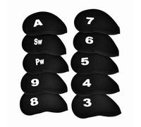 Set di copricapo in ferro da 10 pezzi in neoprene, set di coperture in ferro da golf Copricapo per mazze da golf Copricapouniversale adatto alla maggior parte delle marche (Nera)