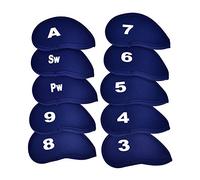 Set di copricapo in ferro da 10 pezzi in neoprene, set di coperture in ferro da golf Copricapo per mazze da golf Copricapouniversale adatto alla maggior parte delle marche (Blu)