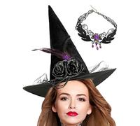 Set di copricapo per cosplay con collana e cappello da strega | Cappello da strega in velluto a punta, per feste, carnevale, giochi di ruolo, mascherata, donna, mamma