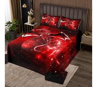 Set di copriletto trapuntato con motivo a drago galassia elegante, spazio esterno, trapuntato, per la camera da letto dei bambini, rosso, nero, trapuntato, per letto singolo, con 1 federa
