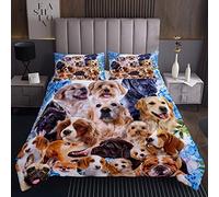 Set di copriletto trapuntato per cuccioli di cane e cuccioli, con motivo a bulldog, per bambini, ragazzi, ragazze, amanti dei cani, vari cuccioli, trapuntati, collezione 3 pezzi per letto240x220cm