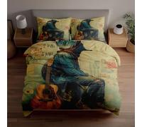 Set di copripiumini 3D con lupo solitario che suona chitarra acustica in street art grunge, realizzato in microfibra morbida e traspirante, include 1 copripiumino e 2 federe, regali per la casa