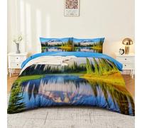 Set di Copripiumino 150 x 200 cm, Natura Montagne Lago Stampato Reversibile Copripiumini con 2 federe 50x75cm - Colorato morbida Microfibra Set Biancheria da Letto con Cerniera