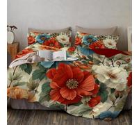 Set Di Copripiumino 3 Pezzi Microfibra Rilievo Floreale 3D In Stile Retrò Con Cerniera Terracotta Piante Eleganti Copripiumino Matrimoniale Con Federa Traspirante For Bambini Adolescenti, 240X220Cm