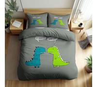 Set di Copripiumino Animali Cartoni Animati Dinosauri Testo con Stampa a Pattern Copripiumino con Cerniera per Ragazze, Ragazzi e Adolescenti Grigio Copertura del Piumone 200 x 200 cm