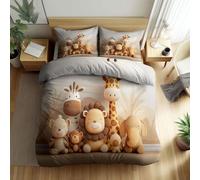 Set di Copripiumino Animali Della Giungla Cartoni Animati Bambole con Stampa a Pattern Copripiumino con Cerniera per Ragazze, Ragazzi e Adolescenti Colore Avena Copertura del Piumone 180 x 220 cm