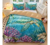 Set di copripiumino con tartaruga marina tropicale, vita oceanica 3D, stile vintage unico, perfetto per decorare la camera da letto (05, matrimoniale, 200 x 200 cm, 65 x 65 cm x 2)