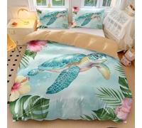 Set di copripiumino con tartaruga marina tropicale, vita oceanica 3D, stile vintage unico, perfetto per la decorazione della camera da letto (04, matrimoniale, 200 x 200 cm, 50 x 75 cm x 2)