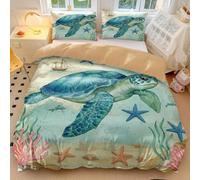 Set di copripiumino con tartaruga marina tropicale, vita oceanica 3D, stile vintage unico, perfetto per decorare la camera da letto (03, matrimoniale: 200 x 200 cm, 65 x 65 cm x 2)