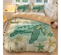 Set di copripiumino con tartaruga marina tropicale, vita oceanica 3D, stile vintage unico, perfetto per decorare la camera da letto (01, matrimoniale, 200 x 200 cm, 65 x 65 cm x 2)