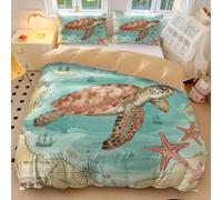 Set di copripiumino con tartaruga marina tropicale, vita oceanica 3D, stile vintage unico, perfetto per decorare la camera da letto (02, matrimoniale: 200 x 200 cm, 65 x 65 cm x 2)