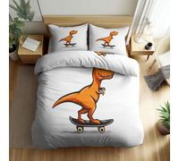 Set di Copripiumino Dinosauro Skateboard con Stampa Cultura Di Strada Elementi Trendy Copripiumino con Cerniera per Ragazze, Ragazzi e Adolescenti Retrò Americano Copertura del Piumone 200 x 200 cm
