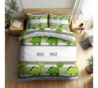 Set di Copripiumino Righe a Fumetti Dinosauri Testo con Stampa a Pattern Copripiumino con Cerniera per Ragazze, Ragazzi e Adolescenti Bianco Copertura del Piumone 180 x 220 cm