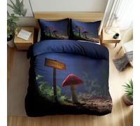 Set di Copripiumino Rosso Funghi Magia Foresta con Stampa a Pattern Copripiumino con Cerniera per Ragazze - Ragazzi e Adolescenti Dark Fantasy Copertura del Piumone 150 x 220 cm